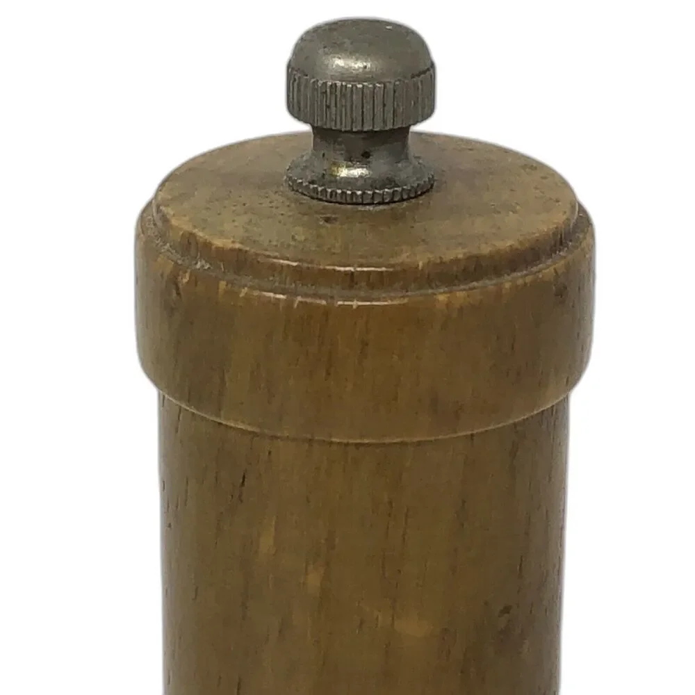 Wood Pepper Mill Grinder Vintage 70s Hand Crafted 2-Tone Engraved Bottle Shape